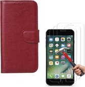 iPhone SE 2 2020 / 7 / 8 Portemonnee hoesje Bordeaux met 2 stuks Glas Screen protector