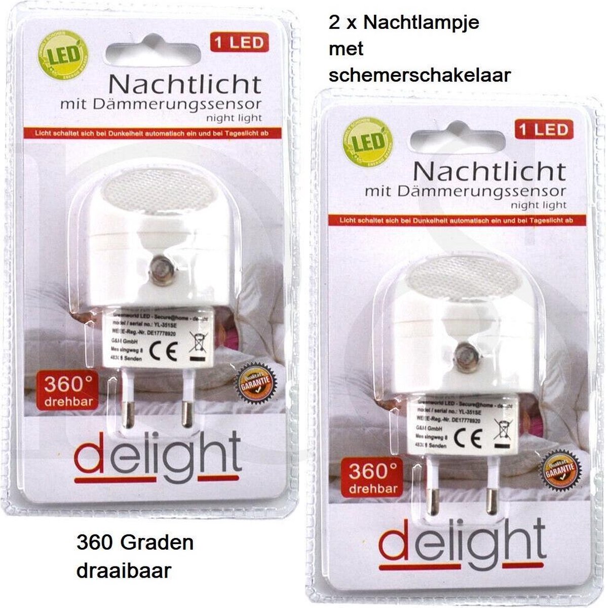 2 x LED  Nachtlampje met sensor  en draaibaar WIT nachtlicht lamp