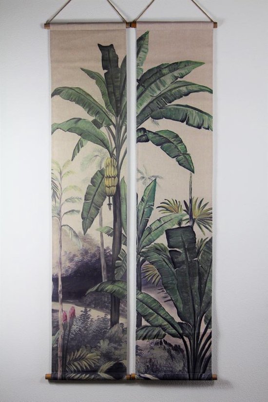 Home Society - Tropisch katoenen wanddoeken - bananenboom - set van 2 - 175 x 38 cm
