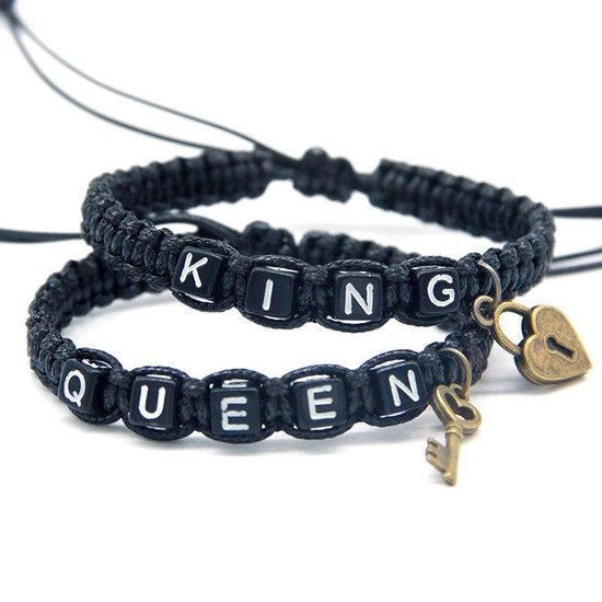 King & Queen Armband Set voor Hem en Haar - Hartje - Sleutel - Romantisch Liefdes Cadeau - Mannen Cadeautjes - Cadeau voor Man