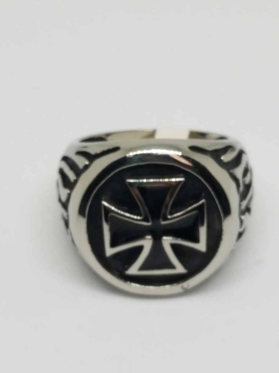 RH Jewelry Stalen Herenring – Rond Kruis Design – Stoere Biker Ring – Zilverkleurig – Maat 20
