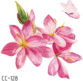 Temporary tattoo |tijdelijke tattoo | fake tattoo | roze bloemen met roze vlinder | 60 x 60 mm