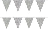 4x stuks zilveren glitter party vlaggenlijnen 6 meter - Zilveren feestartikelen/versiering slingers
