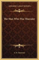 De kaft van het boek 'The Man Who Was Thursday' door G. K. Chesterton, met een bruin patroon en gouden versieringen.