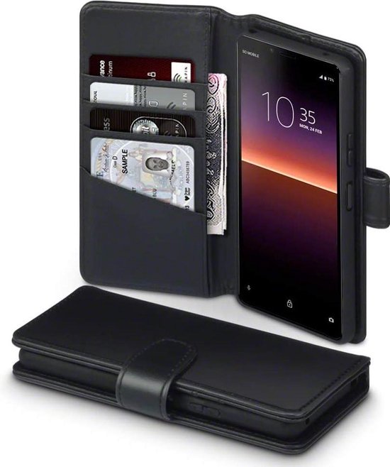 Sony Xperia 10 II hoesje, luxe echt leren wallet bookcase, Zwart - GSM... | bol.com