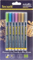 7x Metallic gekleurde vloeibare krijtstiften ronde punt 1-2 mm - Krijtstiften/hobby artikelen/kantoor benodigheden