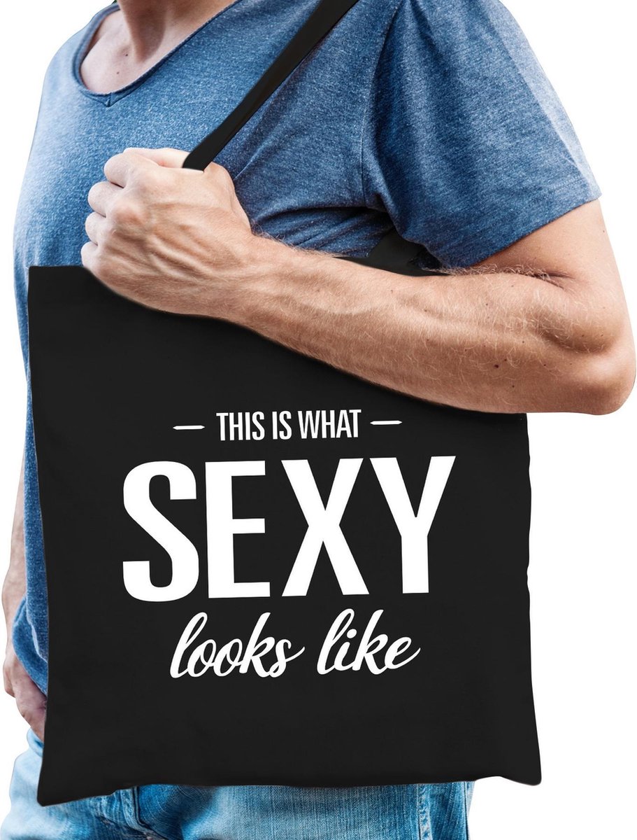 This is what sexy looks like cadeau katoenen tas zwart voor heren - kado tas / tasje / shopper voor een sexy man