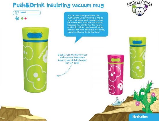 FruitFriends Push & Drink Drinkbeker - 300 ml - Paars - Antilek - Isolerend - Drinkfles voor kinderen van Fruitfriends — afbeelding 2