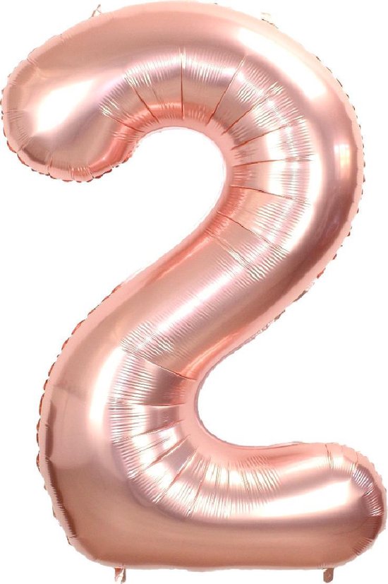 Folie Ballon Cijfer 2 Jaar Rosé Goud 70Cm Verjaardag Folieballon Met Rietje