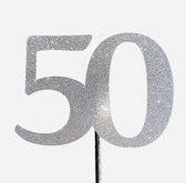 Taartdecoratie |Taarttopper| Taartversiering| Verjaardag| Cijfers| 50| Zilver glitter| 14 cm| karton| Abraham| Sarah