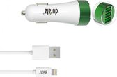 Durata DR-C508A Wit Autolader 3 USB Poort 5.1A met 1 Lightning iPhone USB Kabel voor iPhone 11 / Pro / Max / X / Xs/ XR / MAX / 8 / 8 Plus / SE / 2020 / 5S / 5 / 5C / 6S / 6 Plus / 7 / 7 Plus