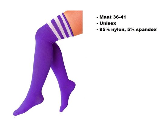 Lange sokken paars met witte strepen - maat 36-41 - kniekousen overknee  kousen... | bol.com