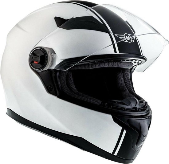 MOTO X87 Racing integraal helm scooterhelm, motorhelm met vizier Wit racing  streep, XS | bol.com