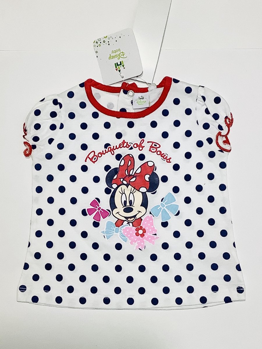 Disney Minnie Mouse t-shirt - polkadots - wit/blauw - maat 86 (24 maanden)