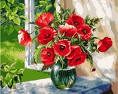 SCHILDEREN OP NUMMER VOOR VOLWASSENEN -  Poppies on the Windowsill 40x50 cm  - WIZARDI