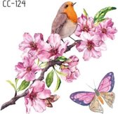 Temporary tattoo | tijdelijke tattoo | fake tattoo | roze bloemen aan tak met vogel en vlinder | 60 x 60 mm