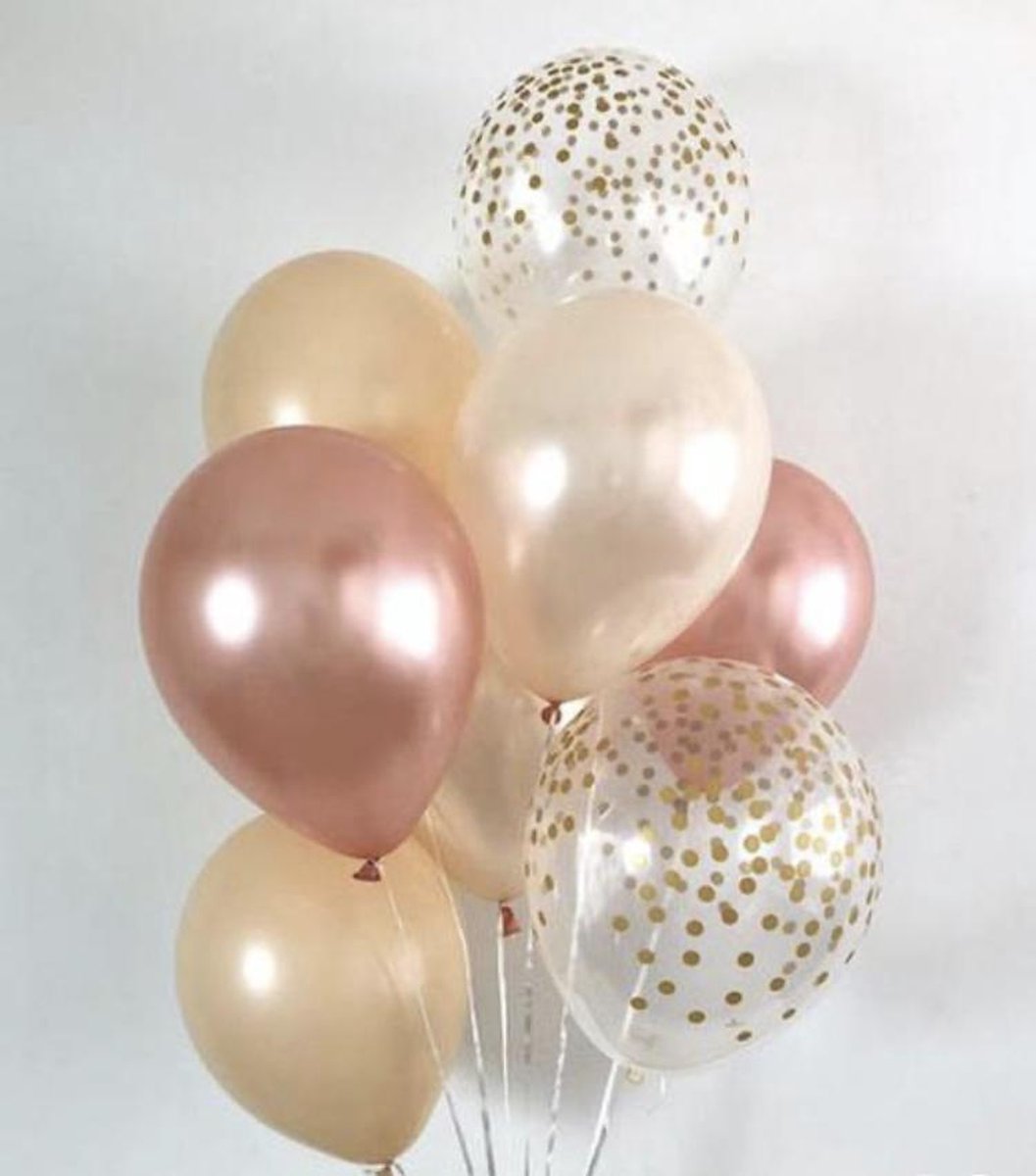 Ballonnen rosé / goud - transparant dots - off-white -  set van 9 stuks - geboorte - feest - verjaardag! - Merkloos