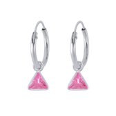 Joy|S - Zilveren driehoek bedel 4 mm oorbellen roze