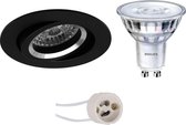 LED Spot Set - Pragmi Aerony Pro - GU10 Fitting - Inbouw Rond - Mat Zwart - Kantelbaar - Ø82mm - Philips - SceneSwitch 827 36D - 1.5W-5W - Warm Wit 2200K-2700K - Dimbaar - BSE