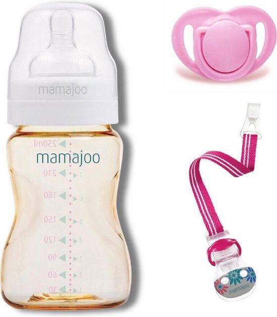 Bol Com Mamajoo Gold Mini Gift Set Fles 250 Ml Speen Koord Roze