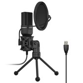 USB microfoon met tafelstatief / condensator microfoon / microfoon met standaard / podcast microfoon - zwart - vlog microfoon - plug&play microfoon - microfoon voor pc - microfoon