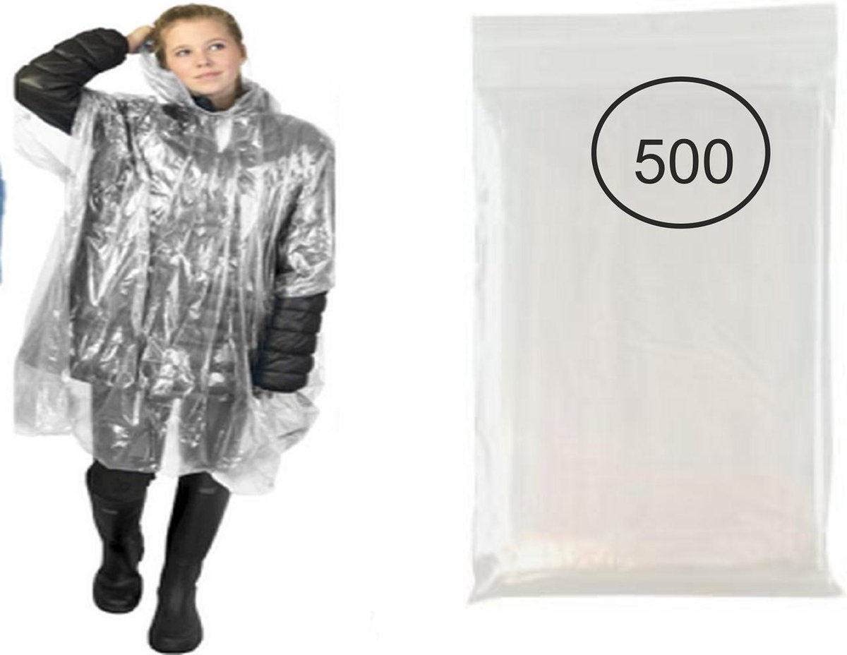 500 stuks wegwerp poncho Transparant Wit | Regen | Festival | wandelen | bescherming - Merkloos