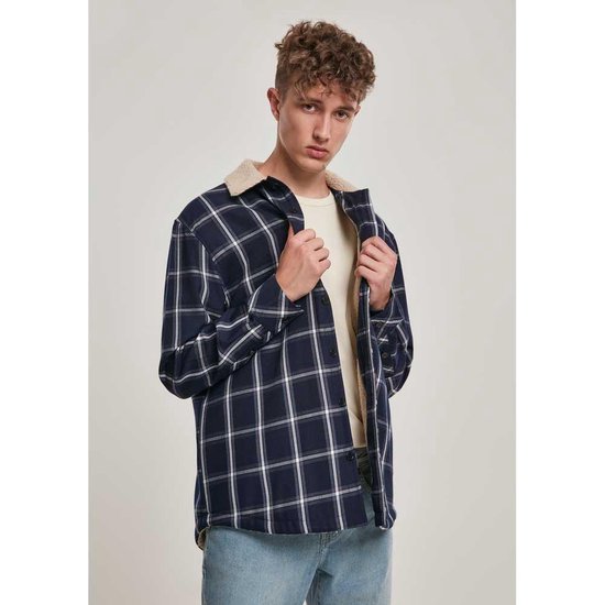 Urban Classics - Sherpa Lined Shirt Jacket - 2XL - Blauw/Wit