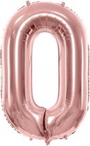 Folieballon Cijfer 0 – 86cm Groot – Rosé Goud - Verjaardag Versiering