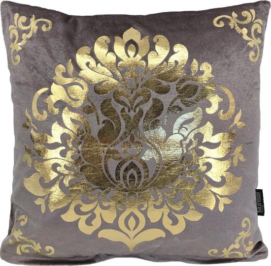 Oriental Grey-Lilac/Gold Kussenhoes | Velours - Polyester | 45 x 45 cm | Grijs Paars - Goud