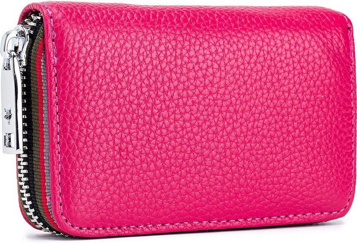 ZILOU® Pasjeshouder - Leer - RFID Anti Skim Bescherming - Kaarthouder - Portemonnee - met Rits - Creditcardhouder - Mannen en Vrouwen - 14 Pasjes - Roze