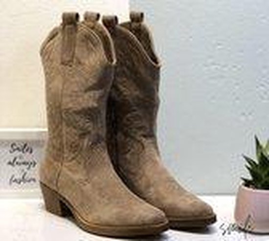 | Cowboy Laarzen Suéde Taupe Nude Maat 39 Musthave Dames Cowboy boots Beige Western Laarzen