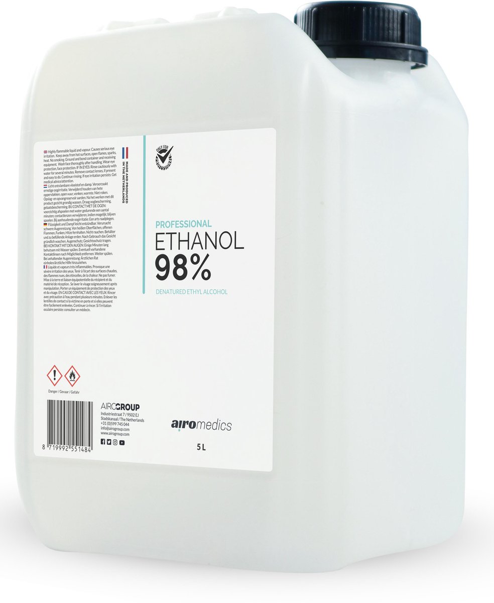 Puur Ethanol alcohol 5L Jerrycan - Ethyl alcohol - Alcohol - Desinfectiemiddel -... | bol.com