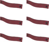 6x Leren handgrepen 'platte greep' XS - BORDO (12,6 x 2,5 cm) - incl. 3 kleuren schroefjes (handgreepjes - leren grepen - greepjes - leren lusjes)