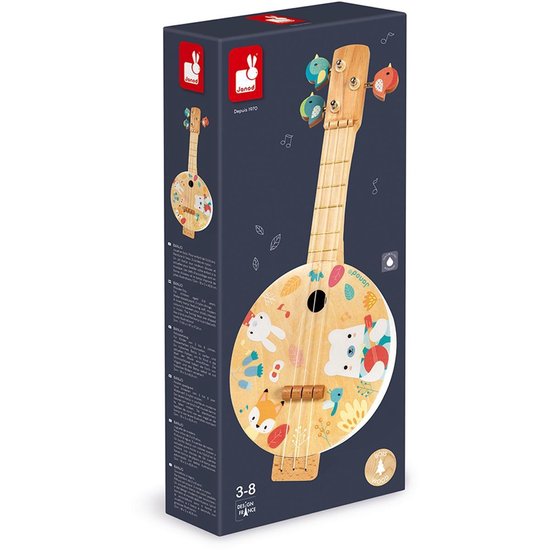 Janod Pure - Houten Banjo - Gemaakt Van Natuurlijk Hout Met Pastelkleuren - 3 Reserve Koorden Inbegrepen - Geschikt Vanaf 3 Jaar van Janod — afbeelding 3