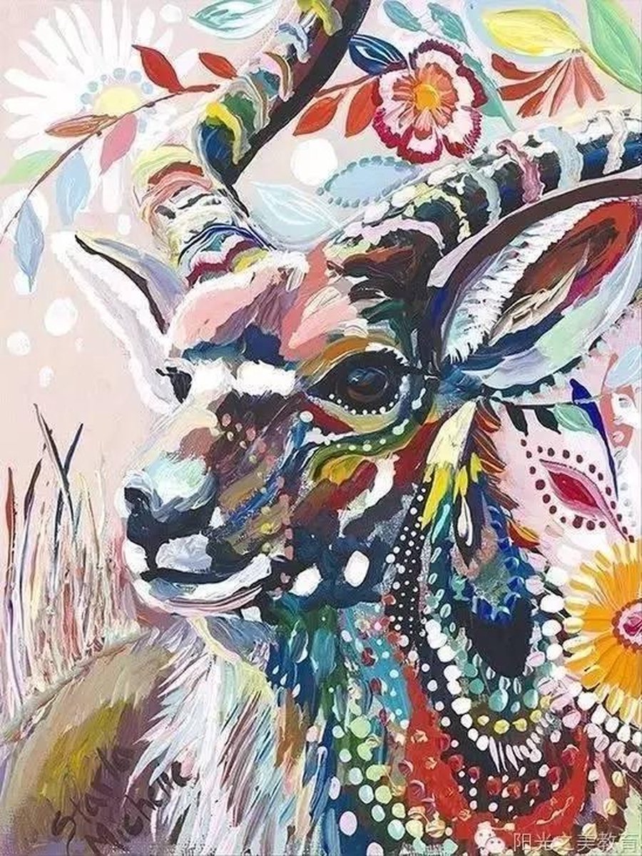 Diamond Painting 40x50cm - Kleurrijke hert - Volledige dekking - Ronde steentjes - Dieren