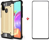 Samsung galaxy A21s silicone TPU hybride goud hoesje + full cover glas screenprotector