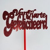 Taartdecoratie versiering| Taarttopper| Cake topper |Gefeliciteerd| Verjaardag| Rood glitter|14 cm| karton