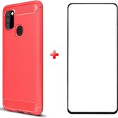 Silicone gel rood hoesje Samsung Galaxy A21s met full cover glas screenprotector