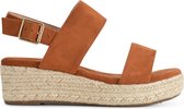 PS Poelman Dames Sandalen met Espadrille Zool - Ceto - Cognac Bruin - Maat 38