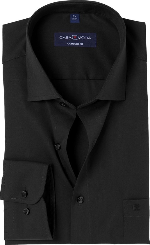 CASA MODA comfort fit overhemd - zwart - Strijkvrij - Boordmaat: 38
