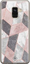 Samsung A8 (2018) hoesje siliconen - Stone grid marmer | Samsung Galaxy A8 (2018) case | Roze | TPU backcover transparant