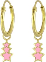 Joy|S - Zilveren sterren bedel oorbellen mono roze ster oorringen 14k goudplating