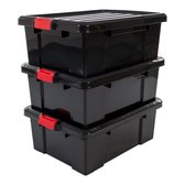 Iris Ohyama Powerbox Opbergbox - 43L - Kunststof - Zwart/Rood - Set van 3