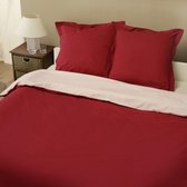 100% katoen tweekleurig dekbedovertrekset 240x220 cm + 2 slopen 65x65 cm ROOD / ROOS - FLANEL KWALITEIT (met flessenhals instopstrook)