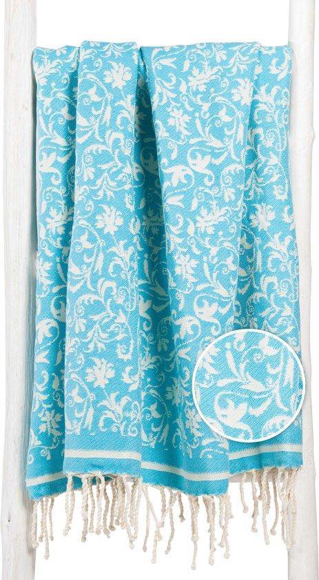 ZusenZomer Fouta Hamamdoek Flower - dames - exclusieve saunahanddoek strandlaken - zacht en licht - 100x190 cm - turquoise