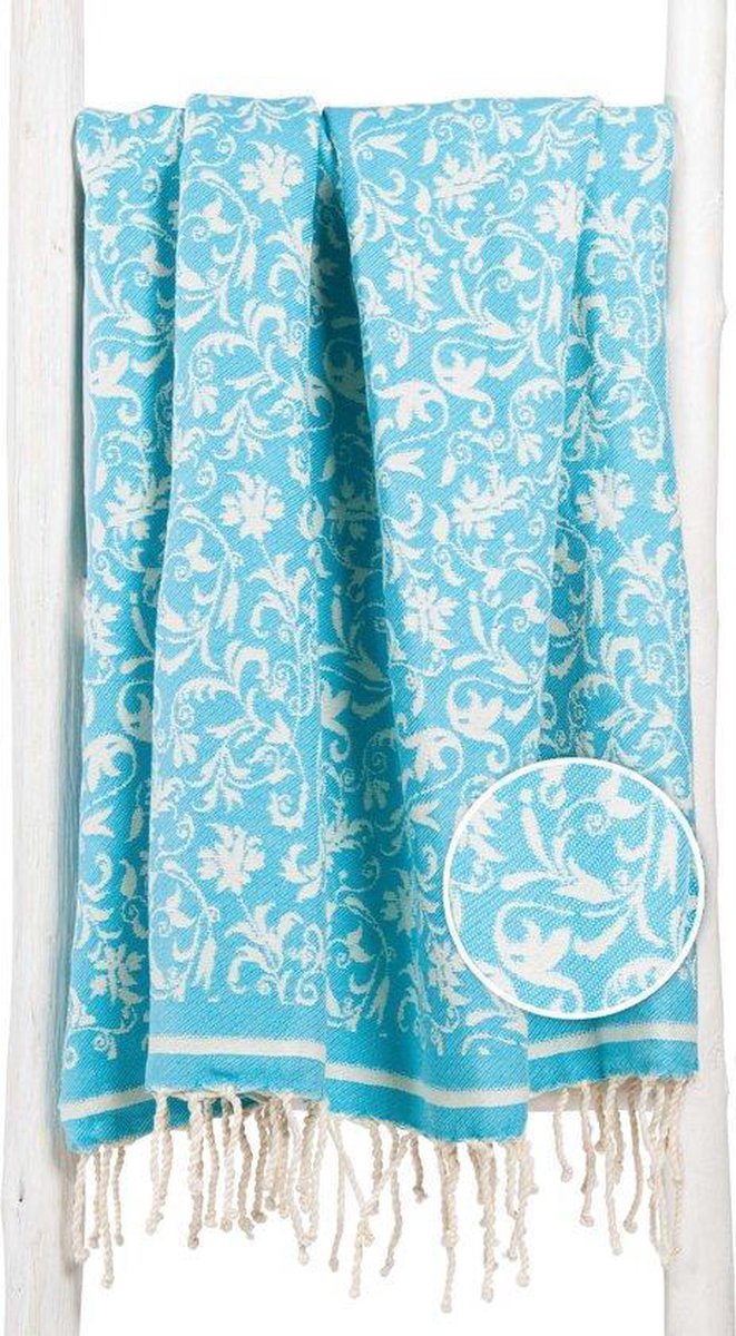 ZusenZomer Fouta Hamamdoek Flower dames exclusieve saunahanddoek strandlaken zacht en licht 100x190 cm turquoise