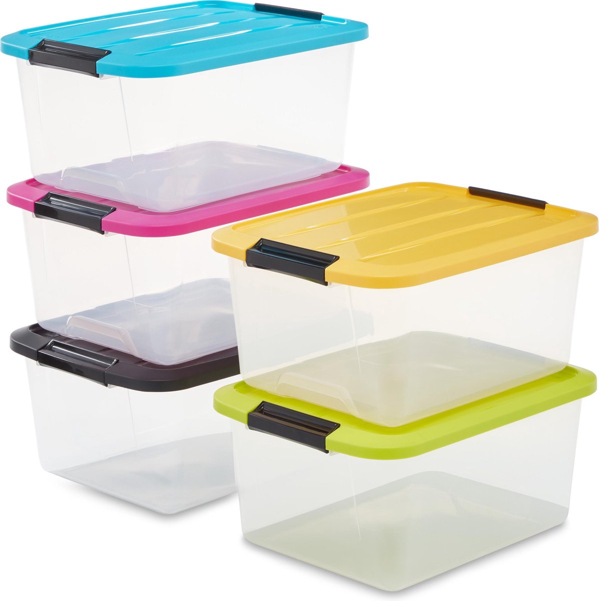 IRIS Topbox Opbergbox - 5 stuks van 15L - Kunststof - Transparant/Multicolor