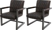Fraaai® fauteuil Casper - industrieel - PU leer - kunstleer - metaal - vintage bruin - met armleuning - set van 2