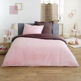 100% katoen tweekleurig dekbedovertrekset 140x200 cm + 1 sloop 65x65 cm ROOS / IJZER - FLANEL KWALITEIT (met flessenhals instopstrook)