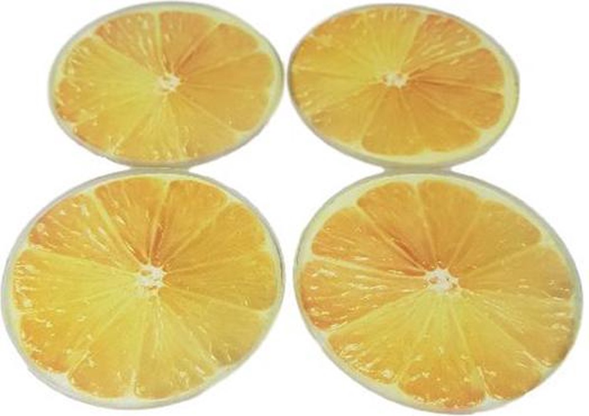 Luxe onderzetter FRUIT Citroen - Multicolor - Glas - Ø 9 cm - Set van 4 - Rond